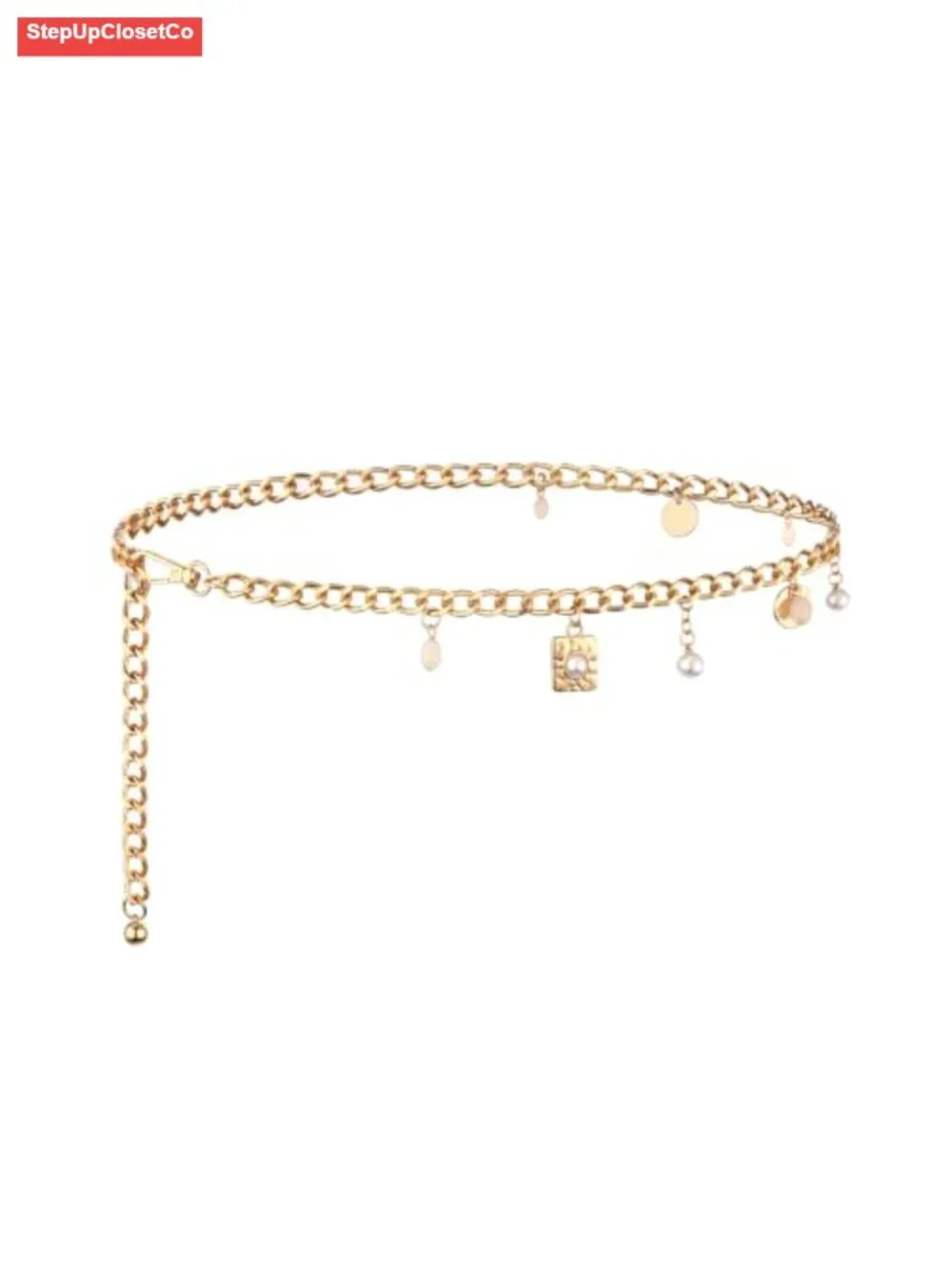 Adjustable Gold Chain Belt with Faux Pearls for Women